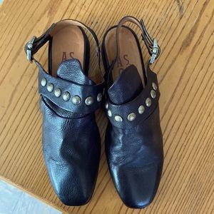Black Leather Mules with Studded Detail